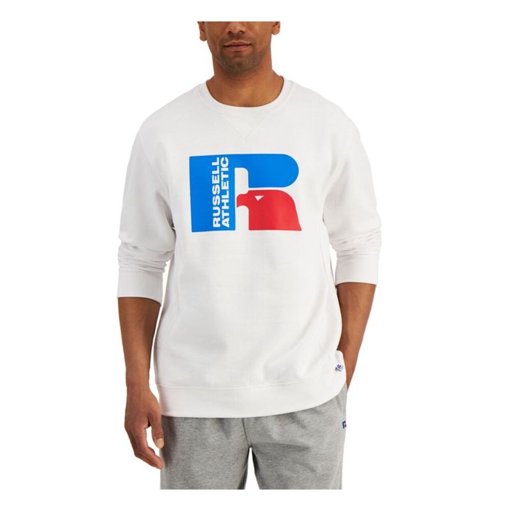 RUSSELL ATHLETIC Mens Ricardo White Logo Graphic Crew Neck Fleece Sweatshirt S